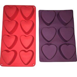 2 Silicone Heart Shaped Soap Bath Bomb Molds Hearts Valentines Day Cake Candles
